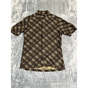 Metro Concepts Mens Geometric Button-Down Short Sleeve Shirt Brown/Beige Size M